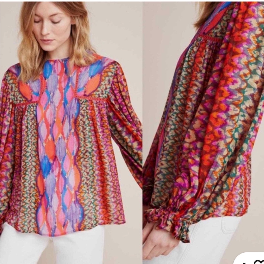 Blank London Miranda Peasant Blouse Multi Color Mixed Print Women’s‎ Medium NWT